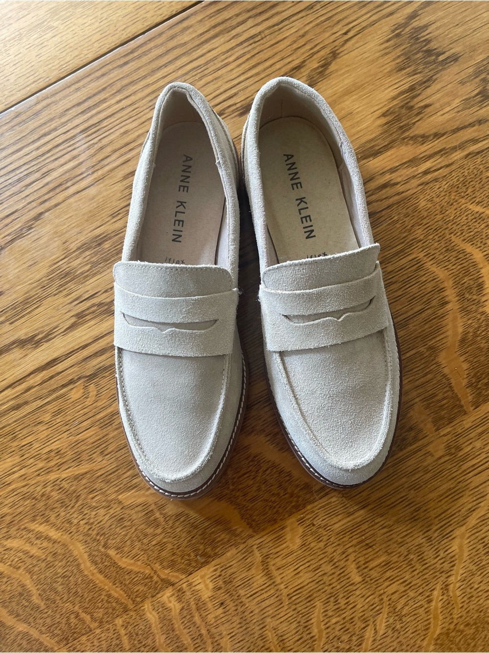 Anne Klein Women's Suede Penny Loafers in Light Taupe